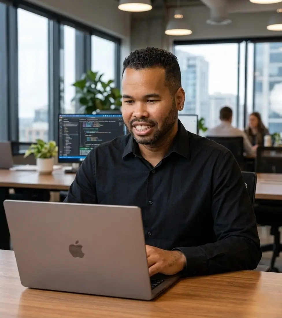 Maxwel Lopes trabalhando nas estratégias digitais da WebMaxi